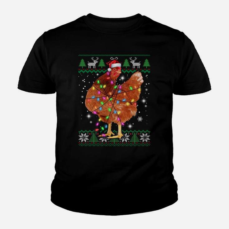 Ugly Christmas Chicken Santa Hat Lights Sweater Xmas Gift Sweatshirt Youth T-shirt