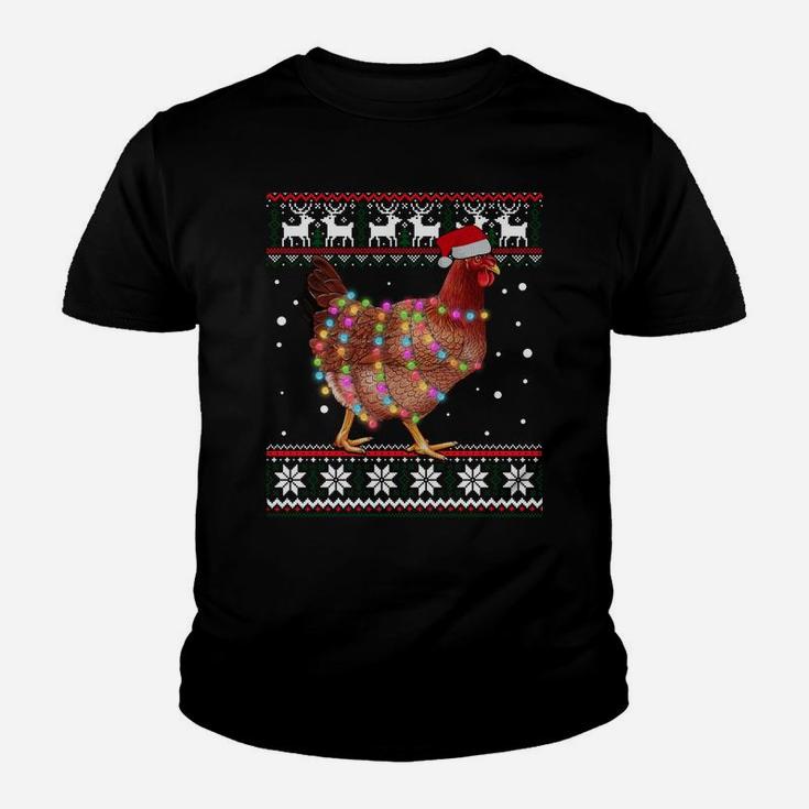 Ugly Christmas Chicken Santa Hat Lights Sweater Xmas Gift Youth T-shirt