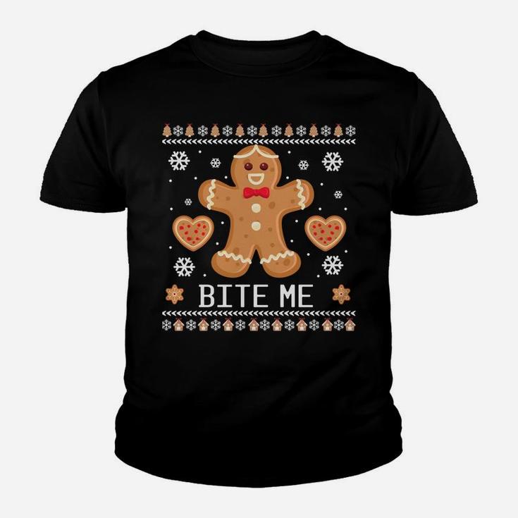 Ugly Christmas Sweater Bite Me Gingerbread Man Sweatshirt Youth T-shirt