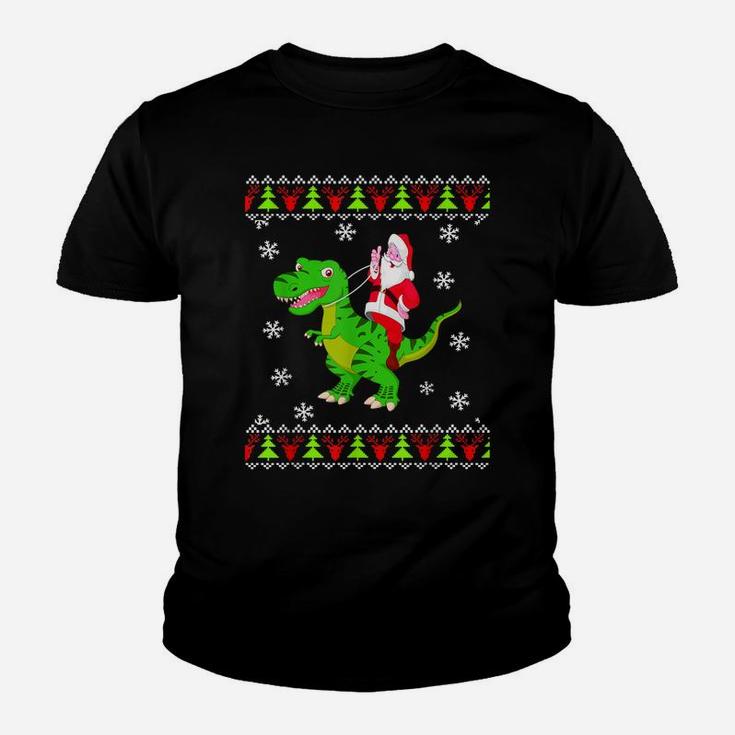 Ugly Sweater Santa Riding Dinosaur Christmas Rex Youth T-shirt