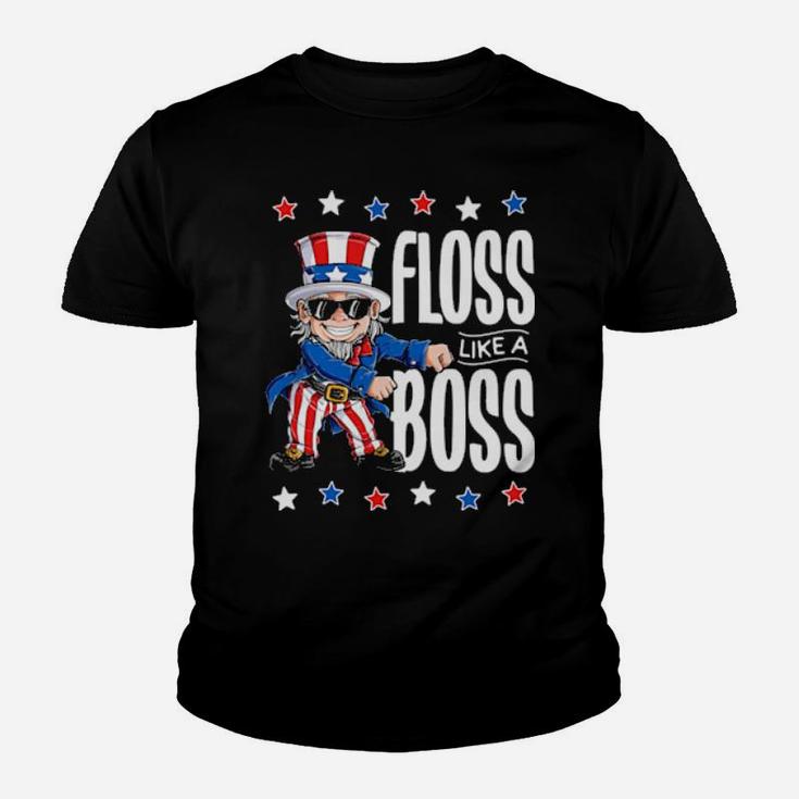 Uncle Sam Floss Like A Boss 4Th Of July American Flag Youth T-shirt