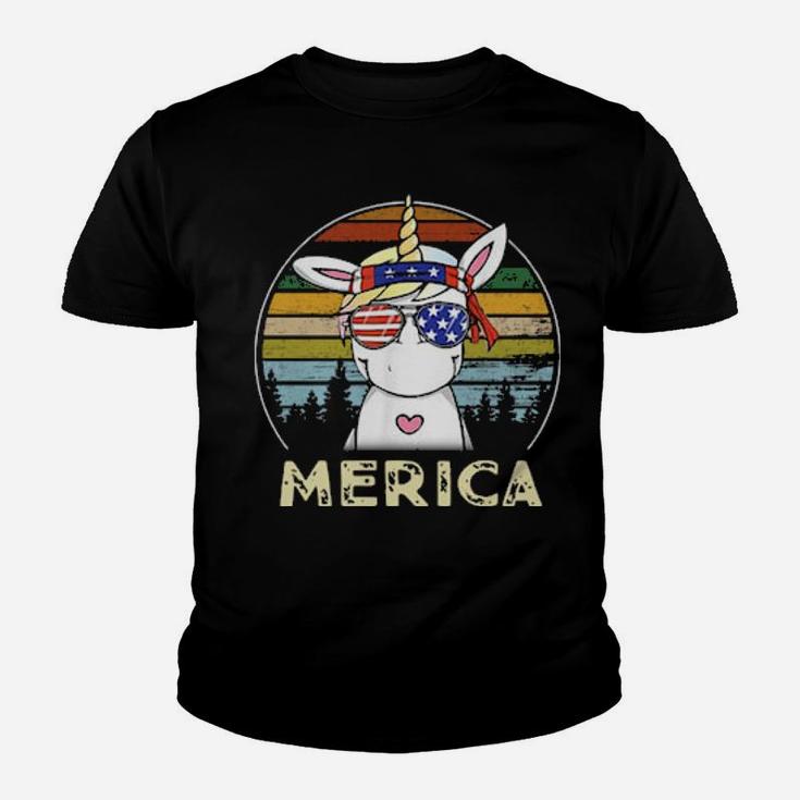 Unicorn 4Th Of July Merica American Flag Vintage Youth T-shirt