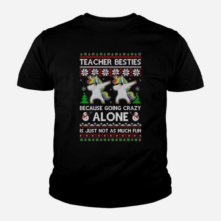 Unicorn Dabbing Teacher Besties Ugly Christmas Xmas Sweatshirt Youth T-shirt
