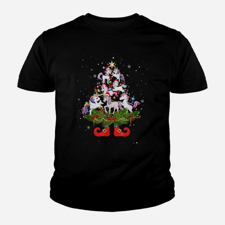 Unicorns Christmas Tree Lights Funny Santa Hat Lover Youth T-shirt