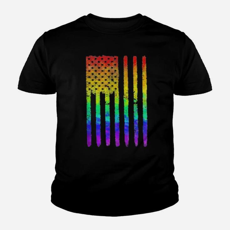 Unique Distressed Rainbow American Flag Gay Pride Patriot Us Youth T-shirt