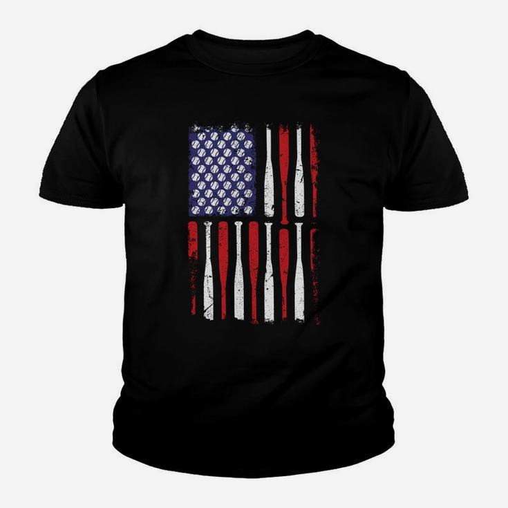 Usa Flag Baseball Ball Bat Funny 4Th Of July Gift Youth T-shirt