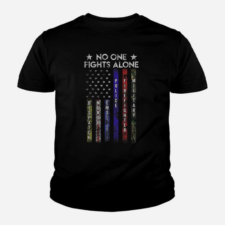 Usa Flag Thin Line Military Police Nurse No-One Fight Alone Youth T-shirt