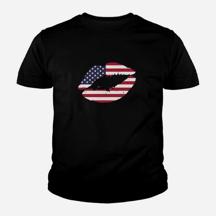 Usa Lips Kiss American Flag United States Pride 4Th Of July Youth T-shirt
