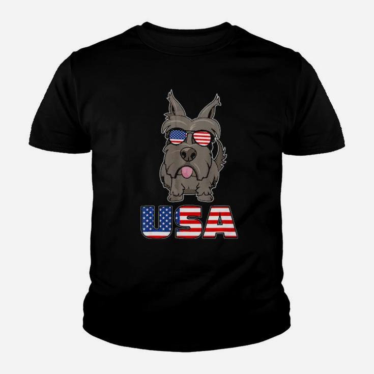 Usa Scottie Dog Usa Flag 4Th Of July Youth T-shirt