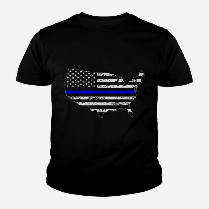 Usa Thin Blue Line American Flag Patriotic Police Supporter Blue Lives Matter Youth T-shirt