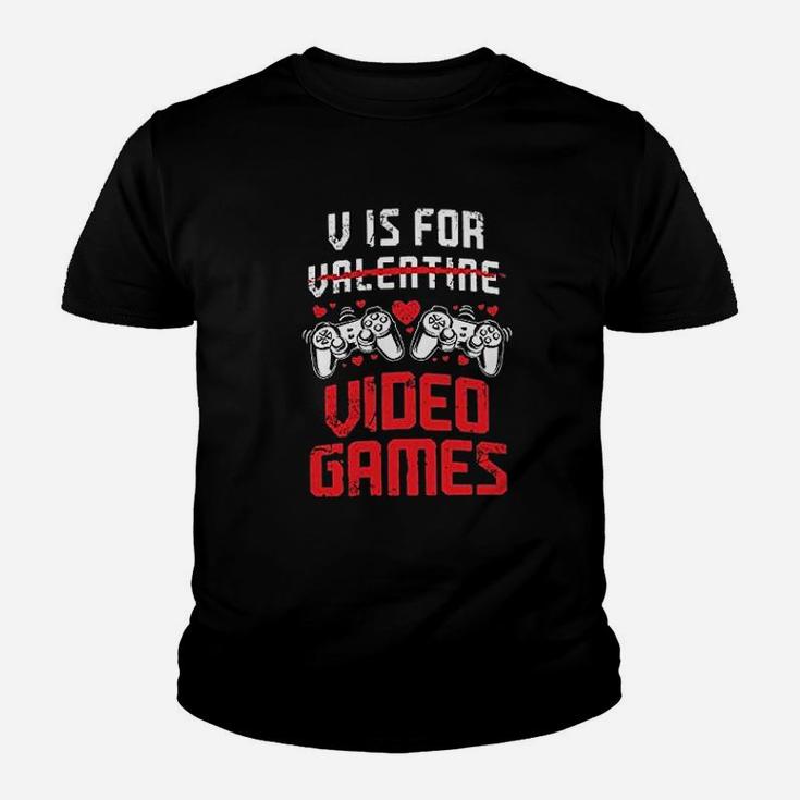 V Is For Video Games Funny Valentines Day Gamer Youth T-shirt