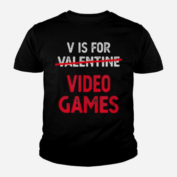 V Is For Video Games Valentine Red For Gamer Couple Youth T-shirt