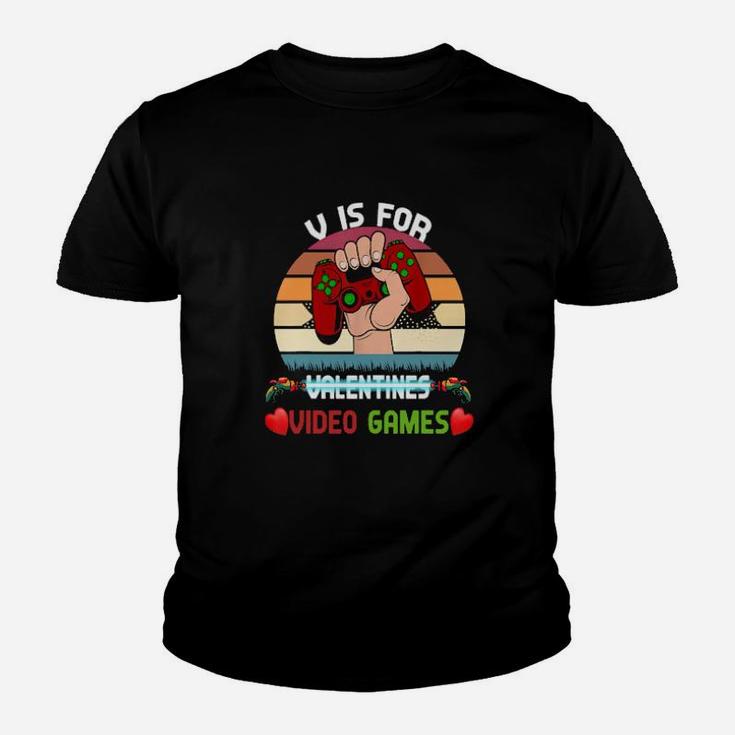 V Is For Video Games Valentines Day Gamer Youth T-shirt