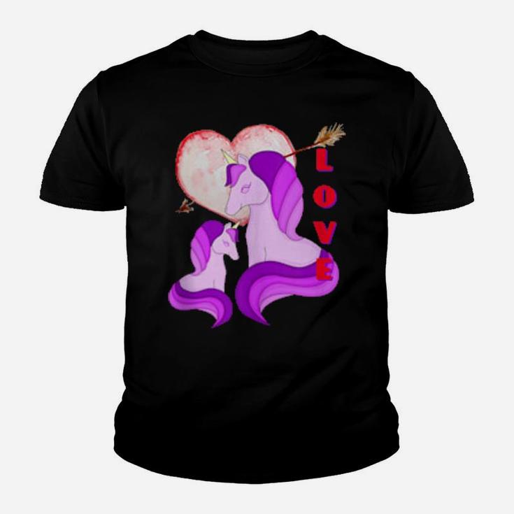 Valentine Unicorn Rainbow Heart Cute Valentine's Day Youth T-shirt