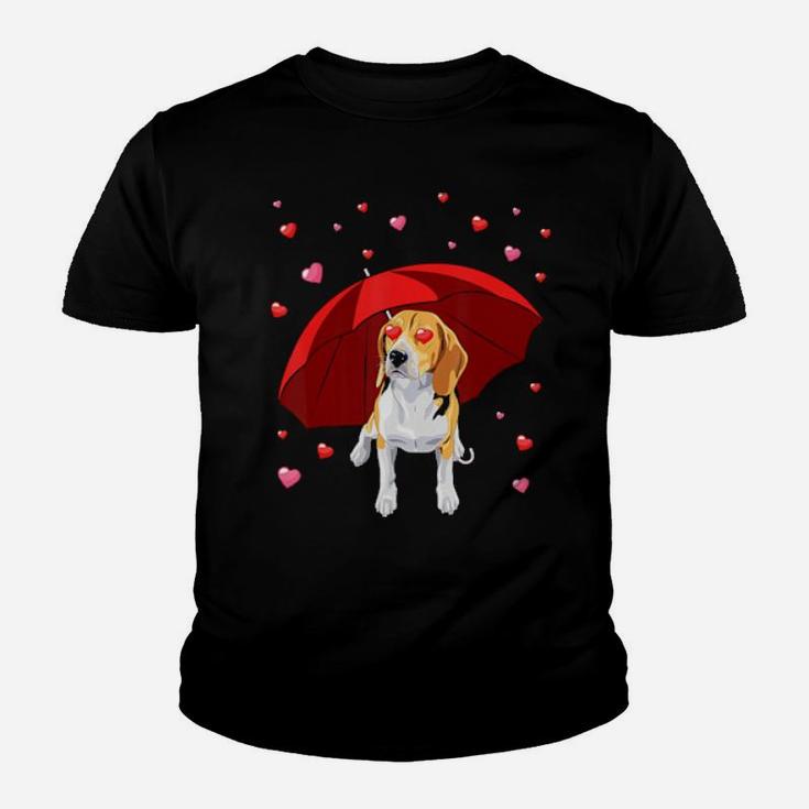 Valentines Beagle Dog Raining Hearts Valentine's Day Youth T-shirt