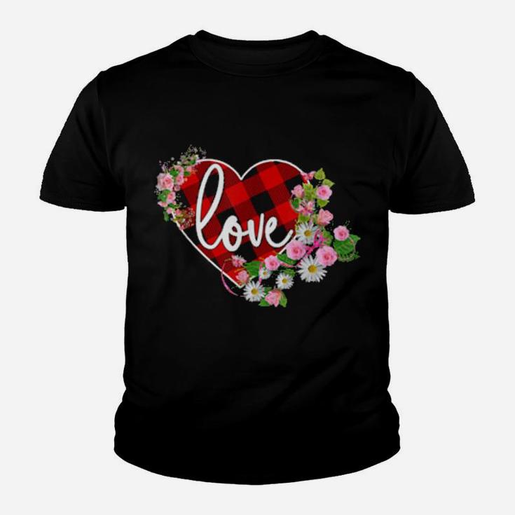Valentines Day Buffalo Plaid Heart Love Youth T-shirt
