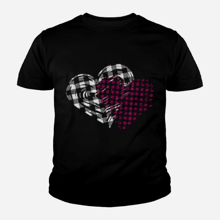 Valentines Day Buffalo Plaid Love Hearts Youth T-shirt