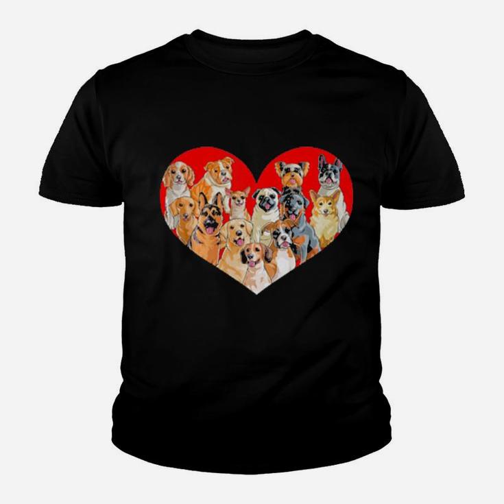 Valentines Day Dogs   Pug Corgi Bulldog Heart Gift Youth T-shirt