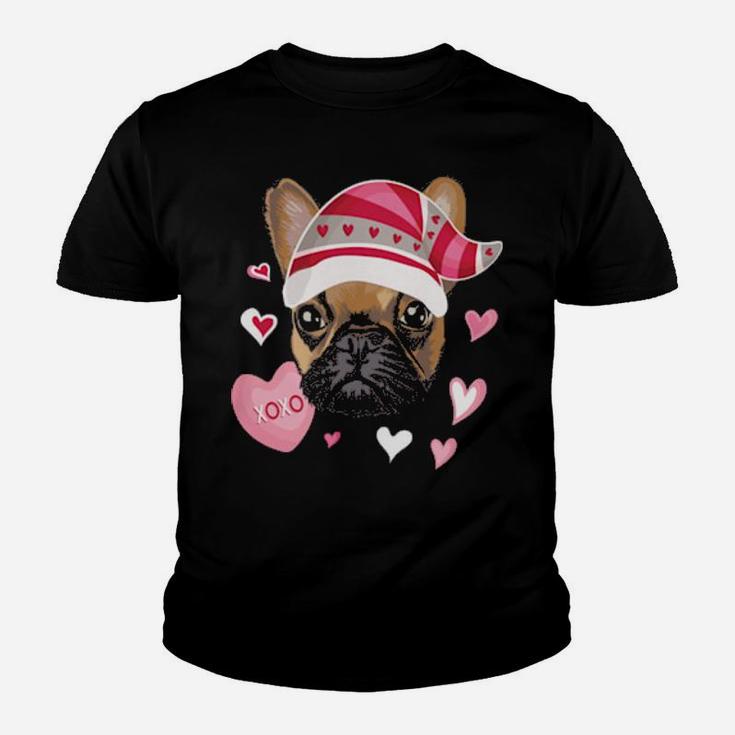 Valentine's Day French Bulldog Gnome Hearts Frenchie Youth T-shirt