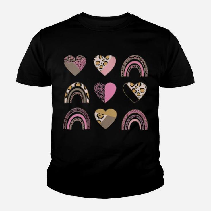 Valentine's Hearts Leopard Print Pink Rainbow Aesthetic Youth T-shirt