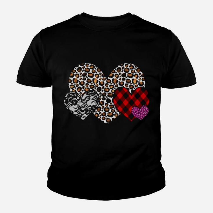 Valentines Leopard Plaid Hearts Trendy Love Design Youth T-shirt