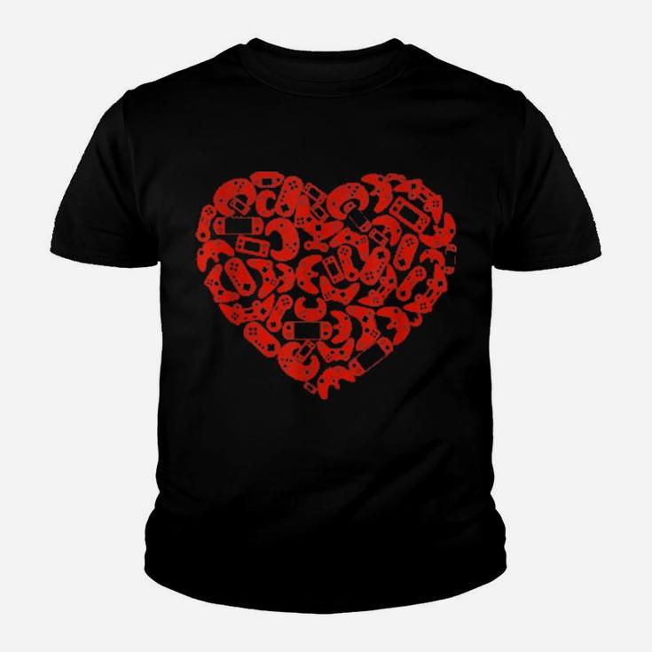 Video Game Controller Heart Valentine's Day Gamer Gaming Youth T-shirt