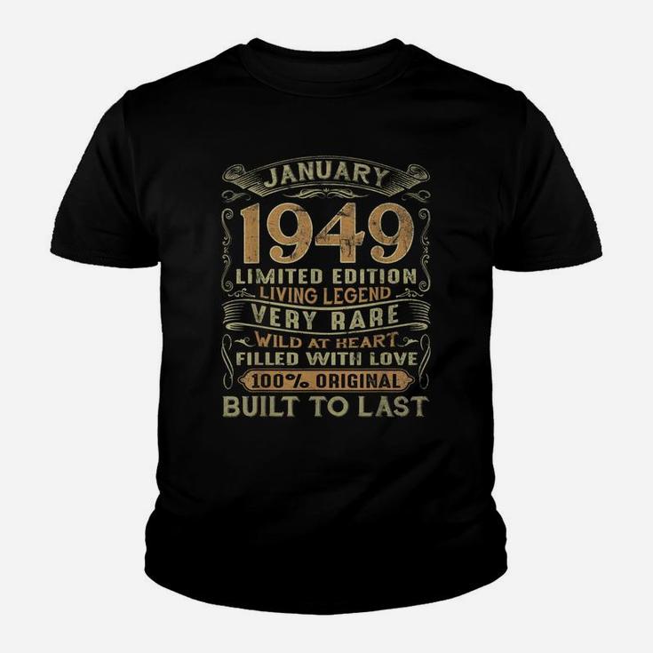 Vintage 72 Years Old January 1949 72Nd Birthday Gift Ideas Youth T-shirt