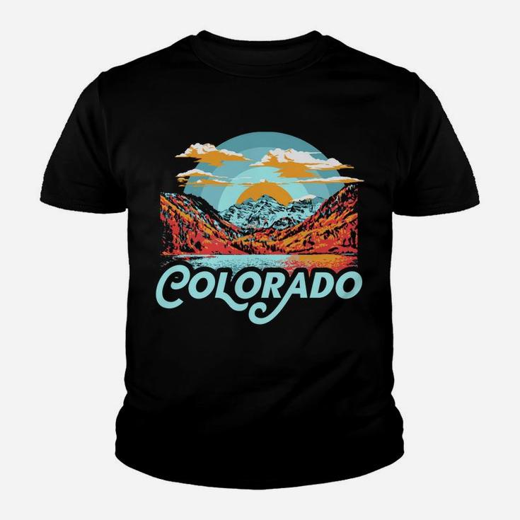 Vintage 80'S Vibe Colorado Maroon Bells Retro Mountains Youth T-shirt