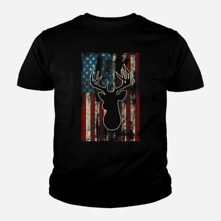 Vintage Distressed Patriotic Deer Hunting American Usa Flag Youth T-shirt