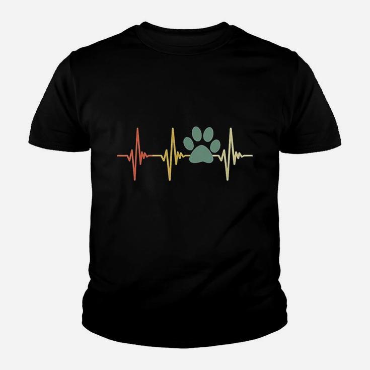 Vintage Dog Heartbeat Retro Paw Print Love Dogs Youth T-shirt