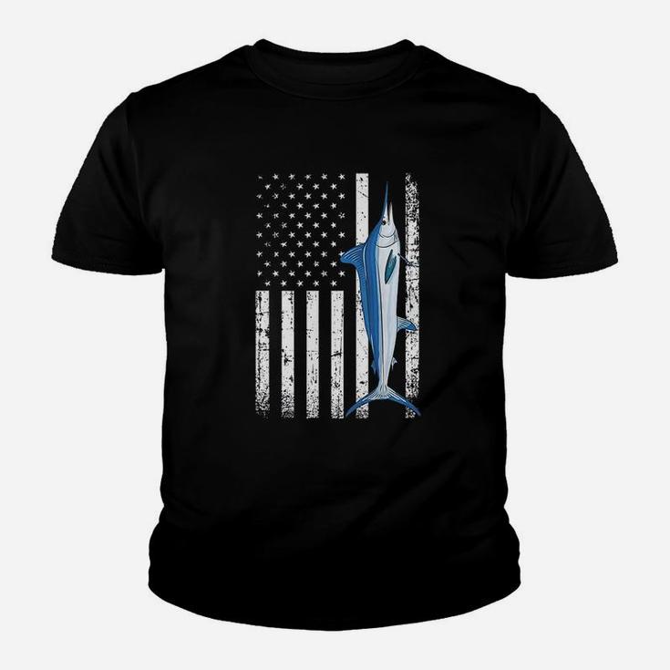 Vintage Grunge American Usa Flag Patriotic Fish White Marlin Youth T-shirt