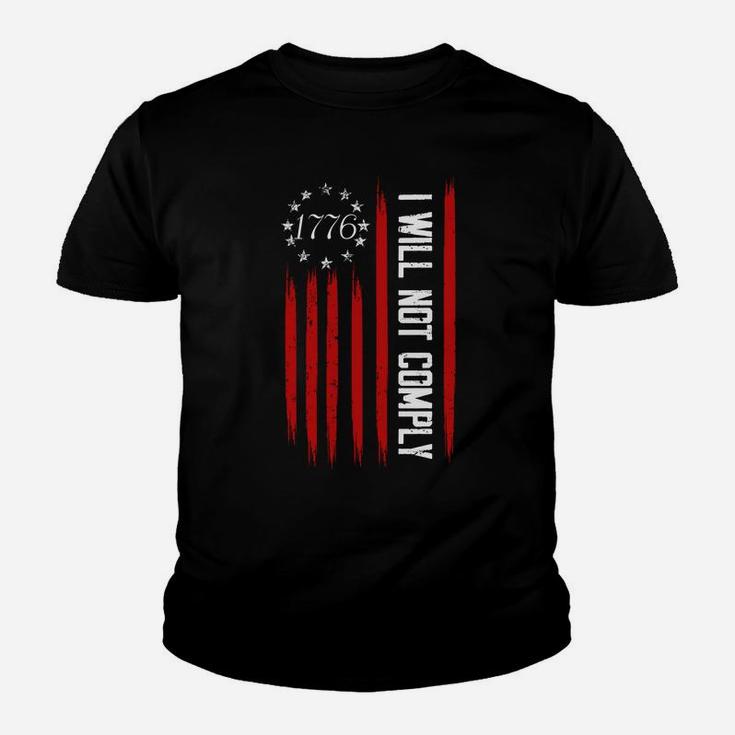 Vintage I Will Not Comply American Flag Patriotic On Back Youth T-shirt