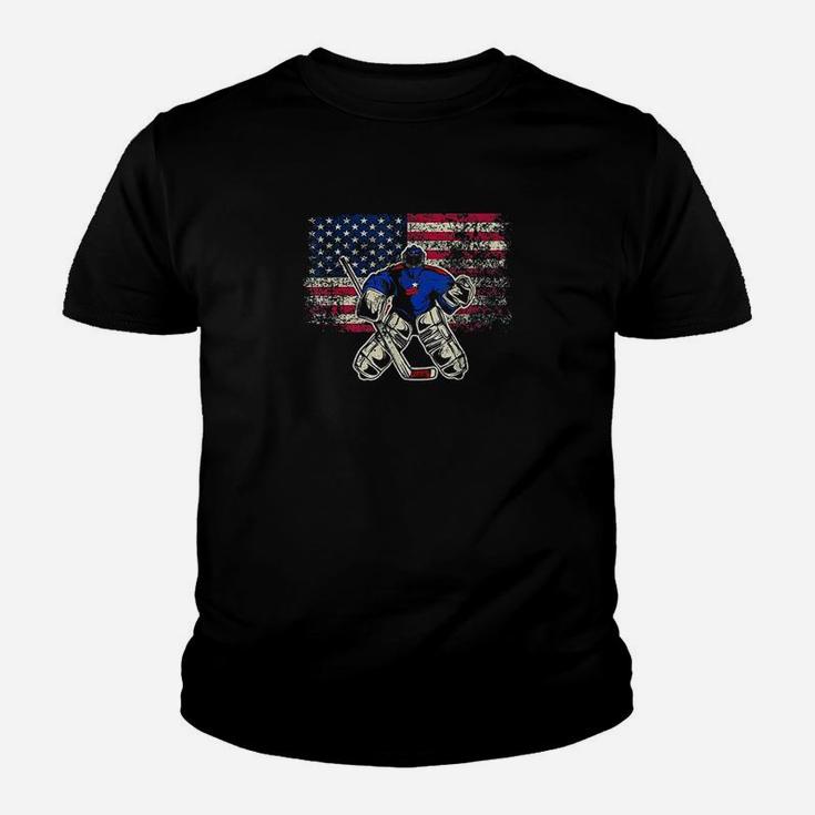 Vintage Ice Hockey Goalie Usa Flag Gift For Goalie Youth T-shirt