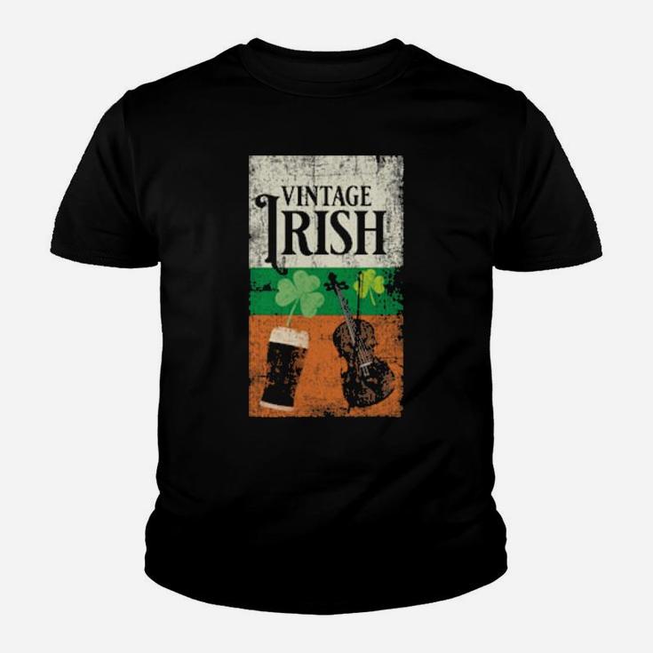 Vintage Irish St Patricks Day With Shamrock Fiddle And Beer Youth T-shirt