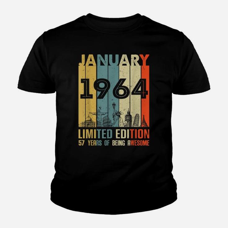 Vintage January 1964 Classic 57 Yrs Old 57Th Birthday Gift Youth T-shirt