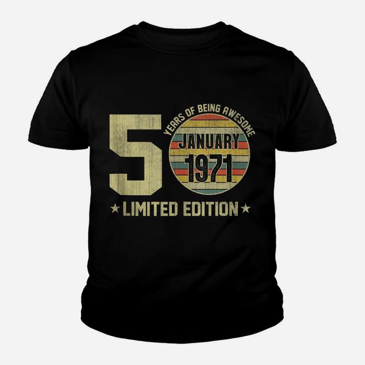 Vintage January 1971 Designs 50 Yrs Old 50Th Birthday Gift Youth T-shirt