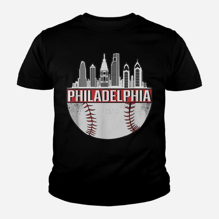 Vintage Philadelphia Baseball Skyline Retro Philly Cityscape Youth T-shirt
