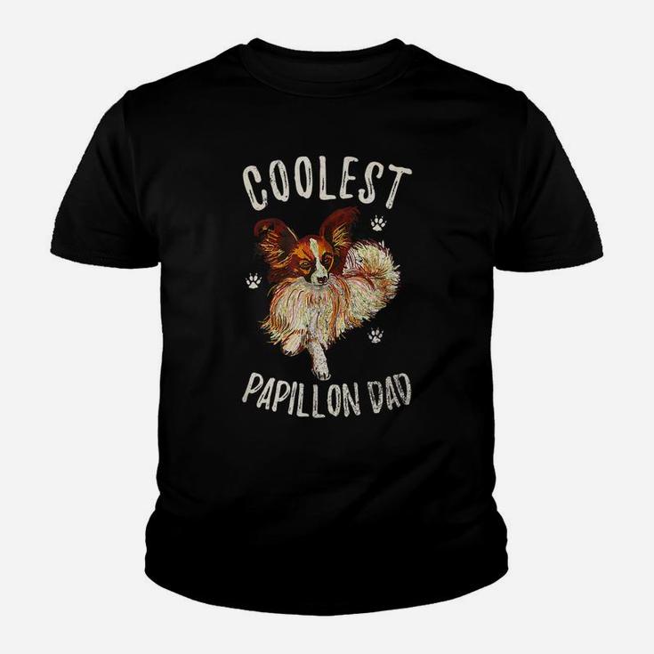 Vintage Retro Coolest Papillon Dad Funny Puppy Owner Lover Youth T-shirt