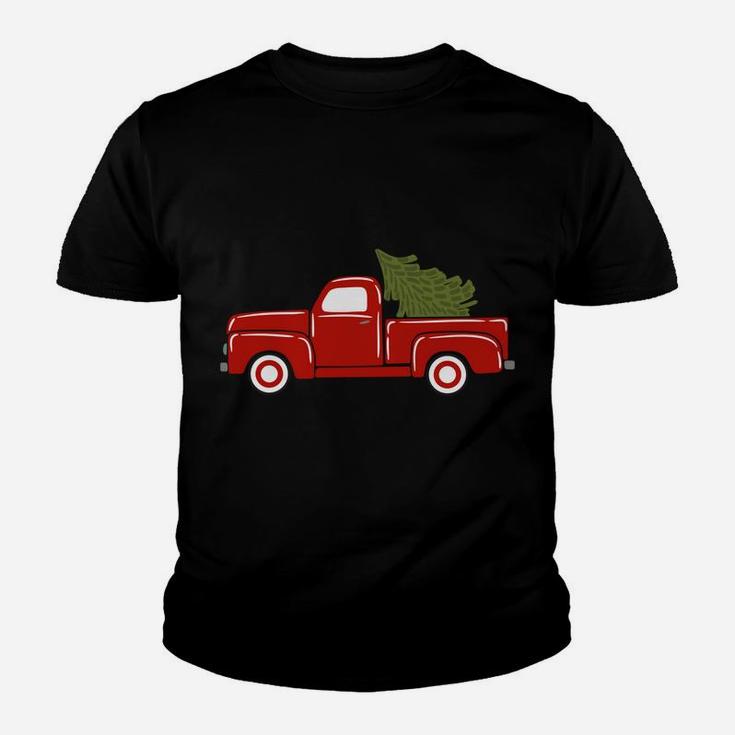 Vintage Wagon Christmas Tree Red Retro Farmer Truck Vacation Youth T-shirt