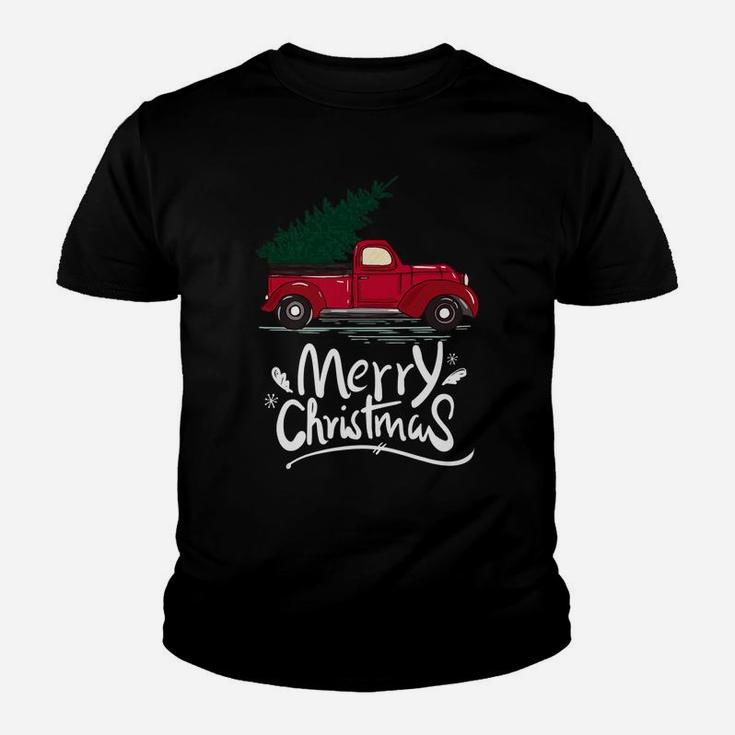 Vintage Wagon Red Truck Christmas Tree Pajama Gift Youth T-shirt