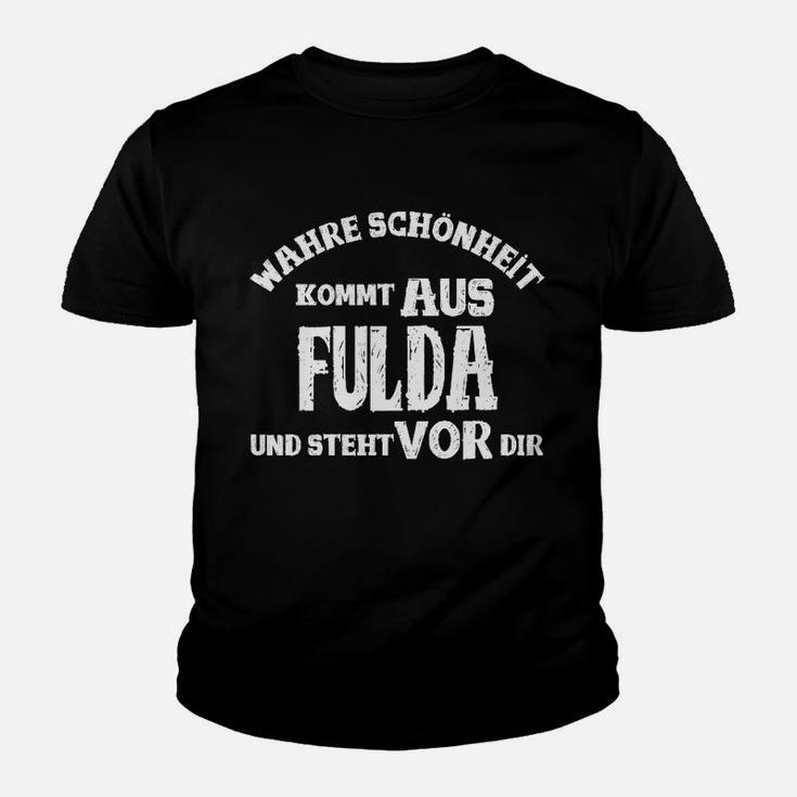 Wahre Schönheit aus Fulda Kinder Tshirt, Schwarzes Tee mit Spruch