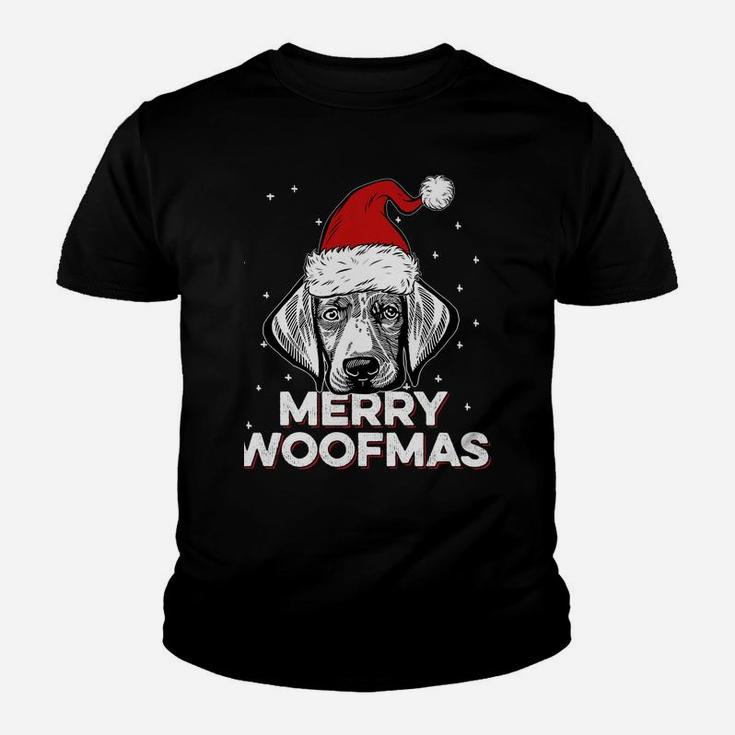 Weimaraner Wearing Christmas Santa Hat | Merry Woofmas Sweatshirt Youth T-shirt