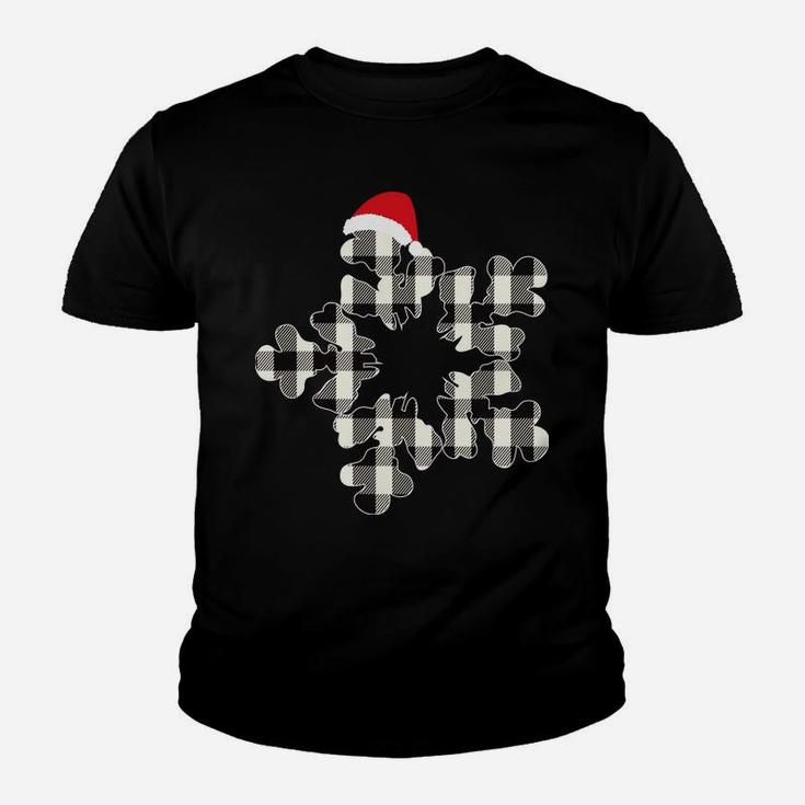 White & Black Christmas Buffalo Plaid Snowflakes Santa Hat Youth T-shirt