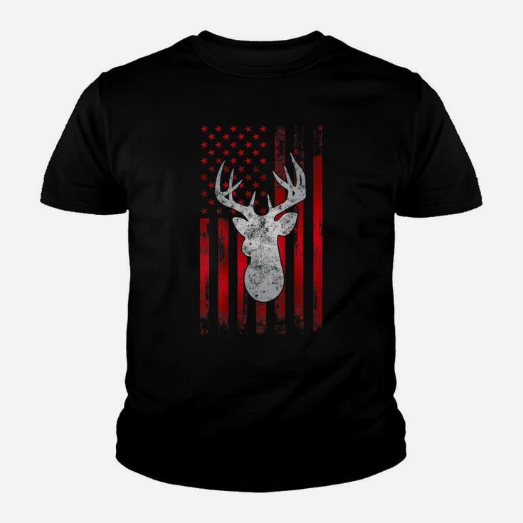 Whitetail Buck Bow Deer Hunting Gift American Usa Flag Youth T-shirt