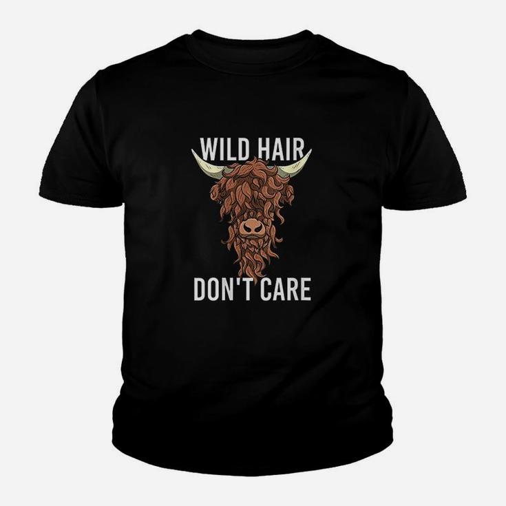 Wild Hair Dont Care Funny Messy Hairstyle Highland Cow Youth T-shirt
