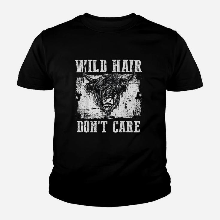 Wild Hair Dont Care Funny Scottish Highland Cattle Cow Youth T-shirt