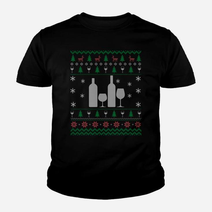 Wine Bottle & Glass Christmas Gifts For Women Men Wine Lover Sweatshirt Youth T-shirt