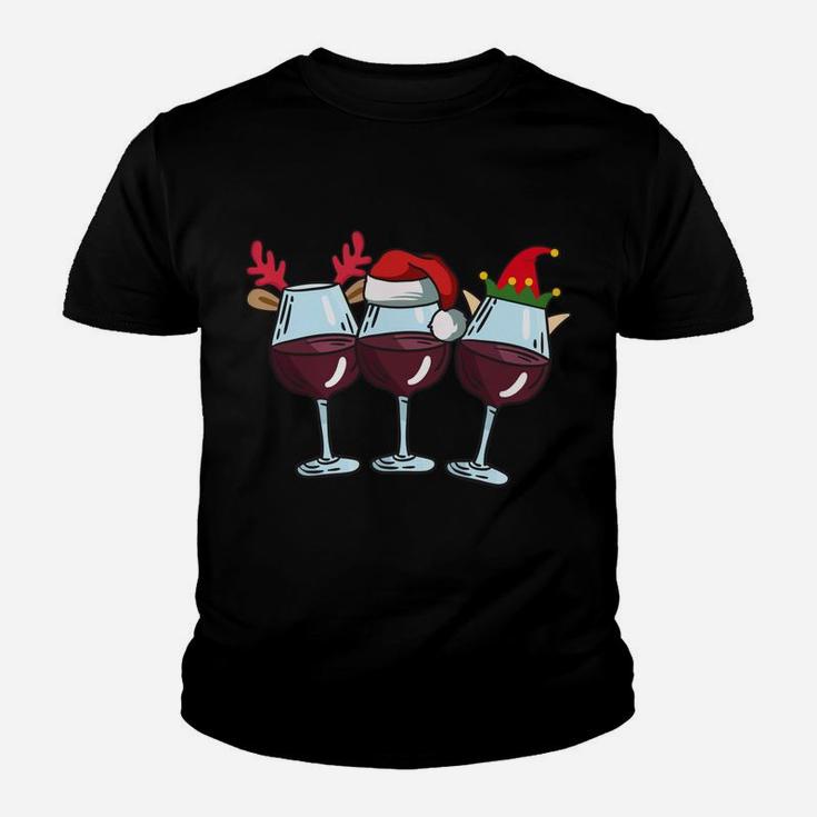 Wine Glass Santa Elf Reindeer Drinking Cool Christmas Gifts Youth T-shirt