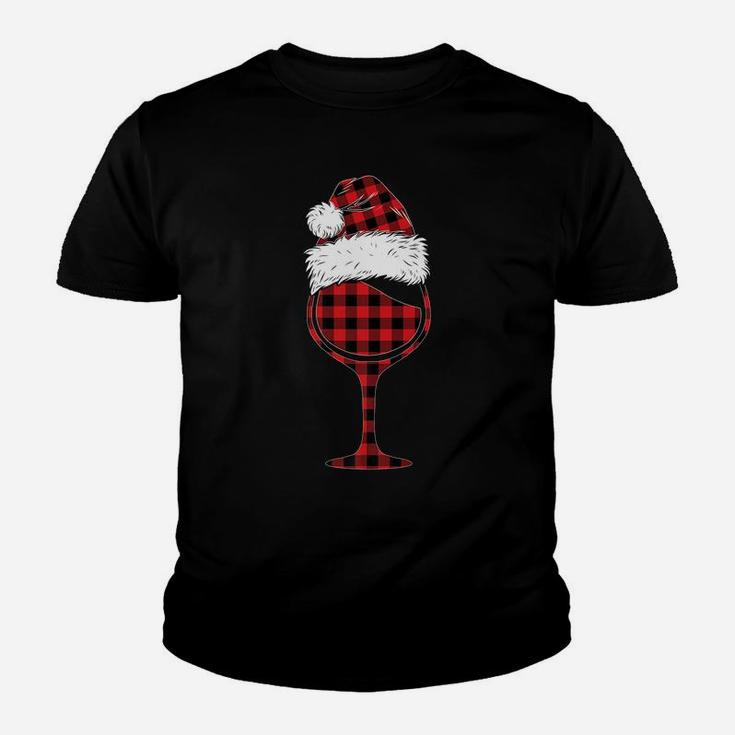 Wine Glasses Christmas Red Plaid Buffalo Funny Wine Lover Youth T-shirt