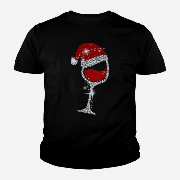 Wine Glasses Santa Hat Christmas Tee Funny Wine Lover Gift Youth T-shirt